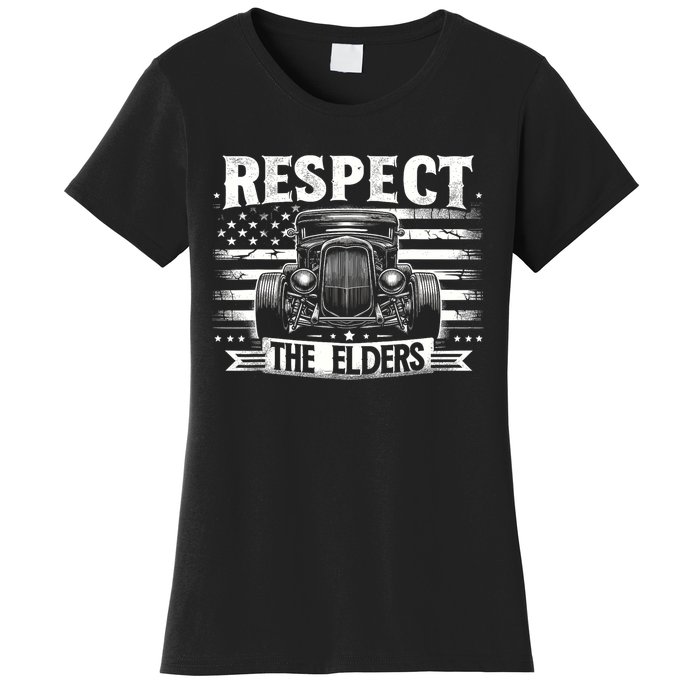 Hot Rod Grandpa Respect The Elders Patriotic Rat Rod Car Women's T-Shirt