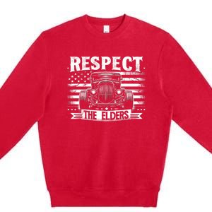 Hot Rod Grandpa Respect The Elders Patriotic Rat Rod Car Premium Crewneck Sweatshirt