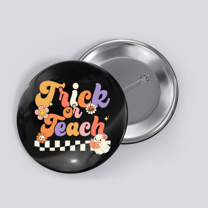 Halloween Retro Groovy Teacher Ghost Costume Button