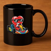 Heart Racing Go Kart Heart Valentines Day Funny 11oz C Handle Ceramic Mug