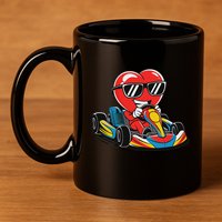 Heart Racing Go Kart Heart Valentines Day Funny 11oz C Handle Ceramic Mug