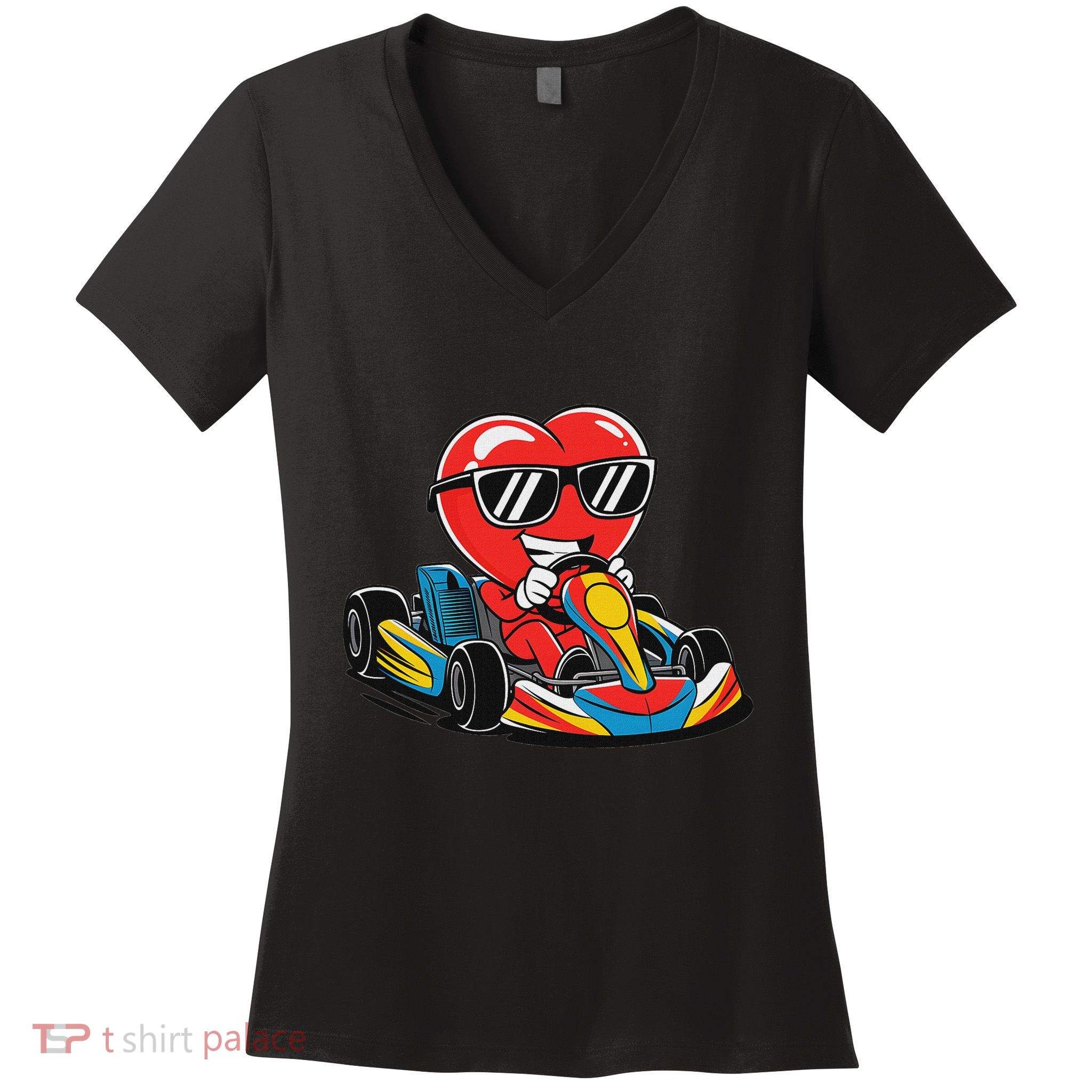 Heart Racing Go Kart Heart Valentines Day Funny Women's V-Neck T-Shirt
