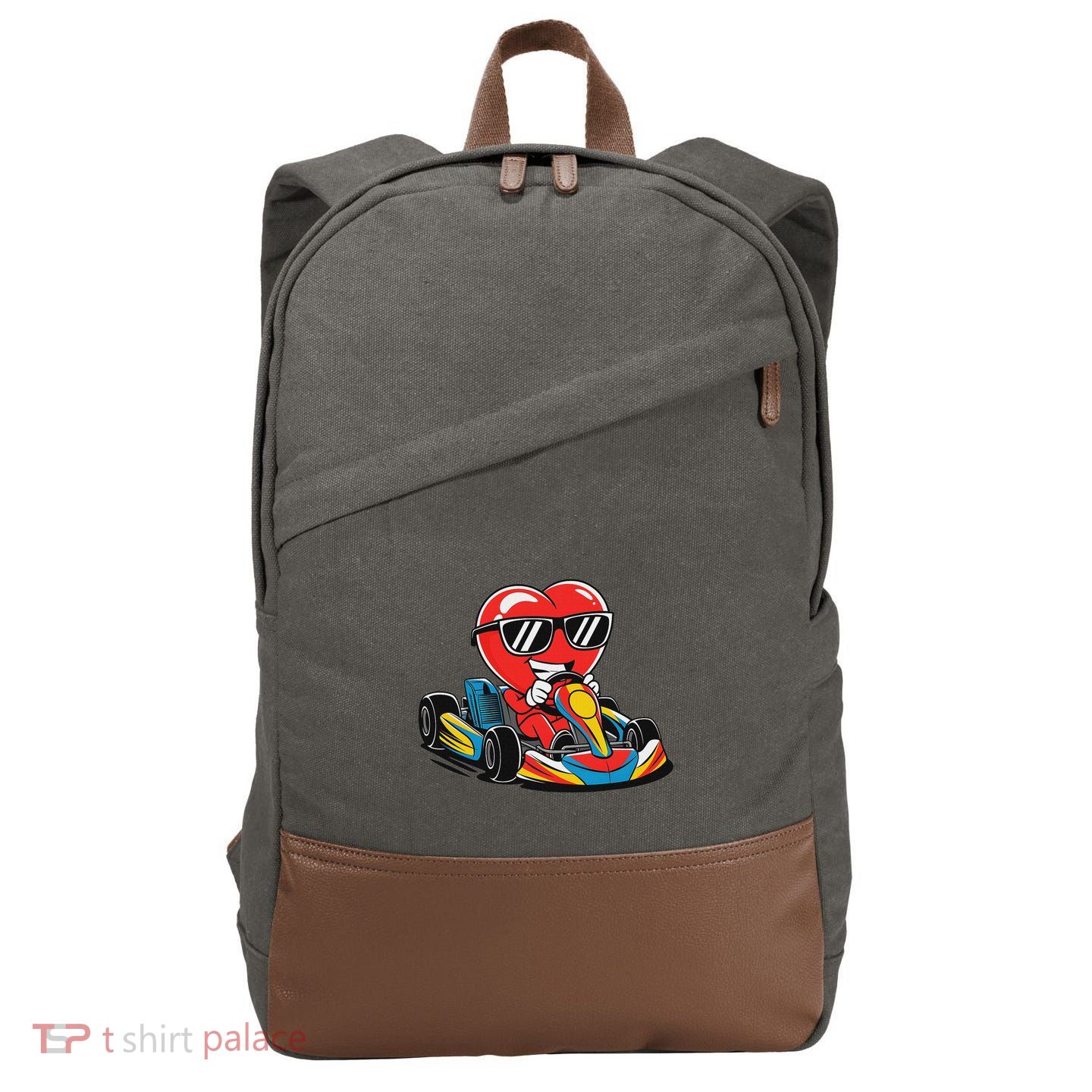 Heart Racing Go Kart Heart Valentines Day Funny Cotton Canvas Backpack