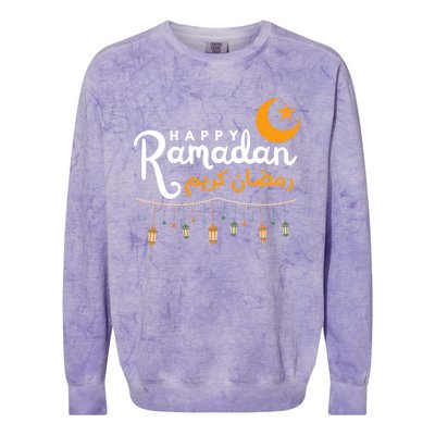 Happy Ramadan Gift Arabic Calligraphy Ramadan Kareem Funny Gift Colorblast Crewneck Sweatshirt