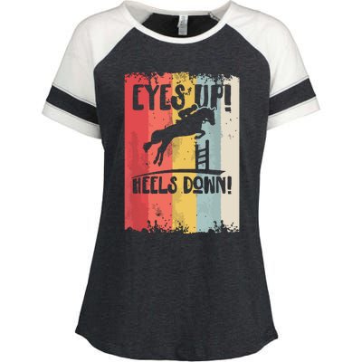 Horse Riding Gift Eyes Up Heels Down Equestrian Sports Enza Ladies Jersey Colorblock Tee