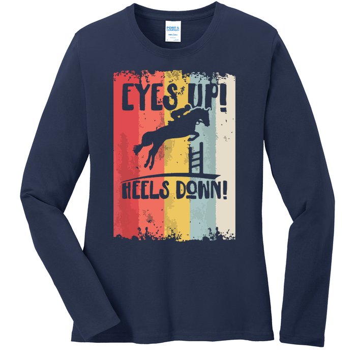 Horse Riding Gift Eyes Up Heels Down Equestrian Sports Ladies Long Sleeve Shirt