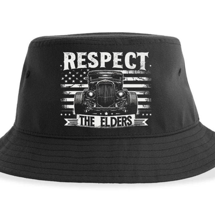 Hot Rod Grandpa Respect The Elders Patriotic Rat Rod Car Sustainable Bucket Hat