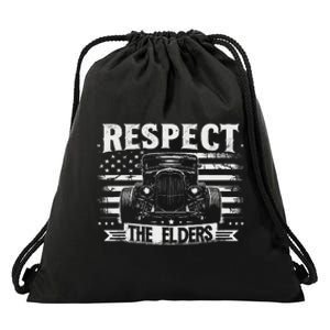 Hot Rod Grandpa Respect The Elders Patriotic Rat Rod Car Drawstring Bag