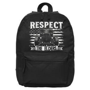 Hot Rod Grandpa Respect The Elders Patriotic Rat Rod Car 16 in Basic Backpack