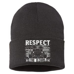 Hot Rod Grandpa Respect The Elders Patriotic Rat Rod Car Sustainable Knit Beanie