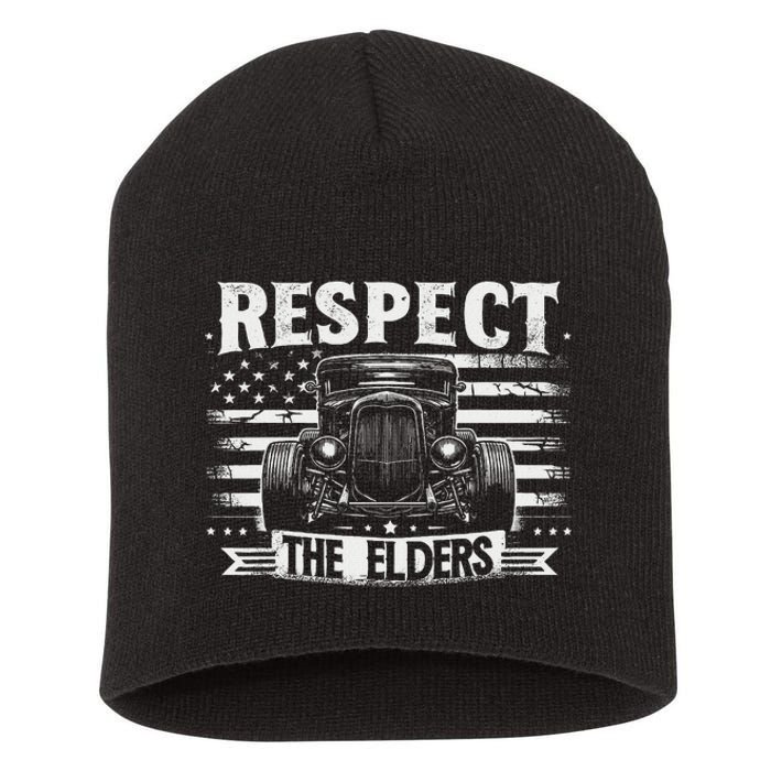 Hot Rod Grandpa Respect The Elders Patriotic Rat Rod Car Short Acrylic Beanie