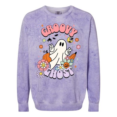 Halloween Retro Groovy Funny Boo Ghost Spooky Cool Vibes Gift Colorblast Crewneck Sweatshirt