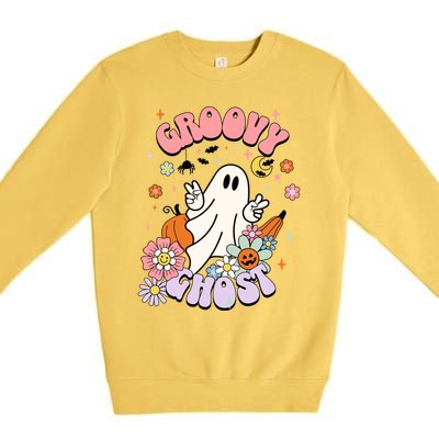 Halloween Retro Groovy Funny Boo Ghost Spooky Cool Vibes Gift Premium Crewneck Sweatshirt