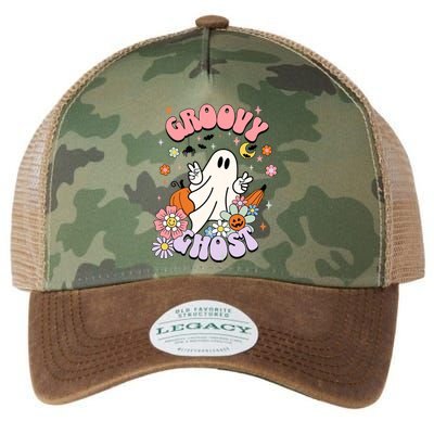 Halloween Retro Groovy Funny Boo Ghost Spooky Cool Vibes Gift Legacy Tie Dye Trucker Hat