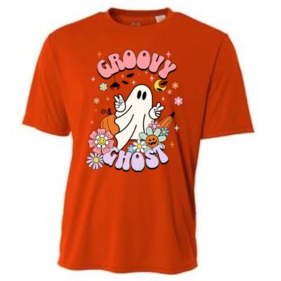 Halloween Retro Groovy Funny Boo Ghost Spooky Cool Vibes Gift Cooling Performance Crew T-Shirt