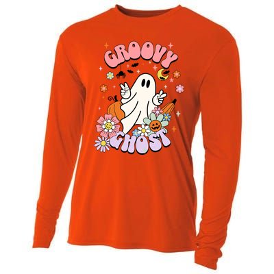 Halloween Retro Groovy Funny Boo Ghost Spooky Cool Vibes Gift Cooling Performance Long Sleeve Crew