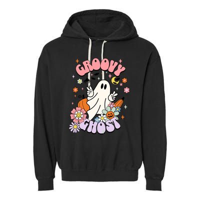 Halloween Retro Groovy Funny Boo Ghost Spooky Cool Vibes Gift Garment-Dyed Fleece Hoodie