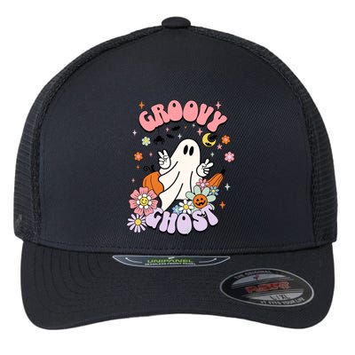 Halloween Retro Groovy Funny Boo Ghost Spooky Cool Vibes Gift Flexfit Unipanel Trucker Cap
