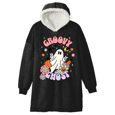 Halloween Retro Groovy Funny Boo Ghost Spooky Cool Vibes Gift Hooded Wearable Blanket