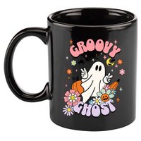 Halloween Retro Groovy Funny Boo Ghost Spooky Cool Vibes Gift 11oz C Handle Ceramic Mug