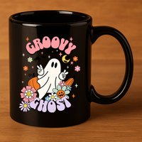 Halloween Retro Groovy Funny Boo Ghost Spooky Cool Vibes Gift 11oz C Handle Ceramic Mug