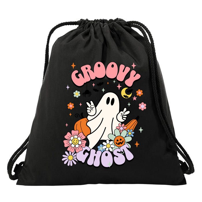 Halloween Retro Groovy Funny Boo Ghost Spooky Cool Vibes Gift Drawstring Bag