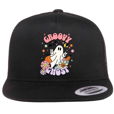 Halloween Retro Groovy Funny Boo Ghost Spooky Cool Vibes Gift Flatbill Hat