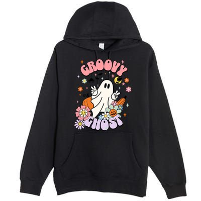 Halloween Retro Groovy Funny Boo Ghost Spooky Cool Vibes Gift Premium Pullover Hoodie