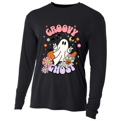 Halloween Retro Groovy Funny Boo Ghost Spooky Cool Vibes Gift Cooling Performance Long Sleeve Crew