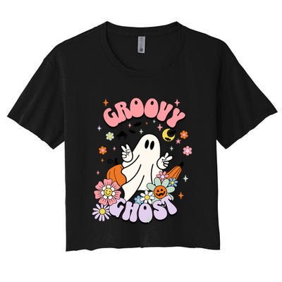 Halloween Retro Groovy Funny Boo Ghost Spooky Cool Vibes Gift Crop Top