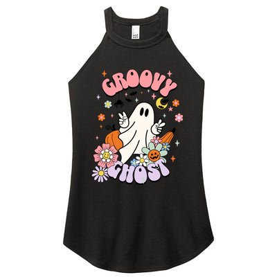 Halloween Retro Groovy Funny Boo Ghost Spooky Cool Vibes Gift Women's Perfect Tri Rocker Tank