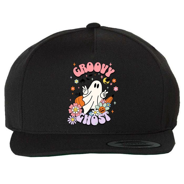 Halloween Retro Groovy Funny Boo Ghost Spooky Cool Vibes Gift Wool Snapback Cap