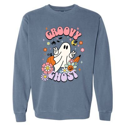 Halloween Retro Groovy Funny Boo Ghost Spooky Cool Vibes Gift Garment-Dyed Sweatshirt