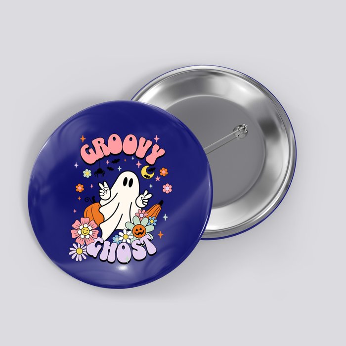 Halloween Retro Groovy Funny Boo Ghost Spooky Cool Vibes Gift Button