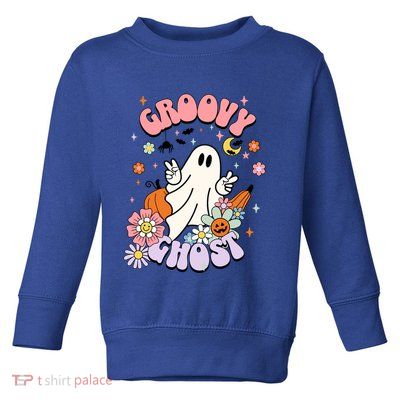 Halloween Retro Groovy Funny Boo Ghost Spooky Cool Vibes Gift Toddler Sweatshirt