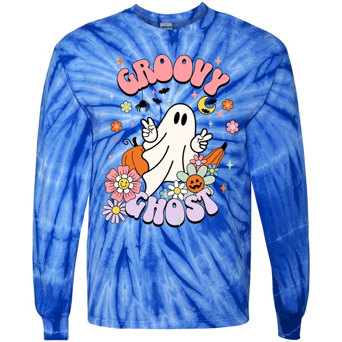 Halloween Retro Groovy Funny Boo Ghost Spooky Cool Vibes Gift Tie-Dye Long Sleeve Shirt