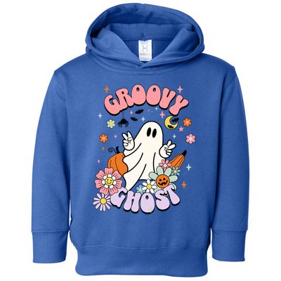 Halloween Retro Groovy Funny Boo Ghost Spooky Cool Vibes Gift Toddler Hoodie