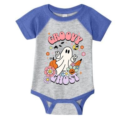 Halloween Retro Groovy Funny Boo Ghost Spooky Cool Vibes Gift Infant Baby Jersey Bodysuit
