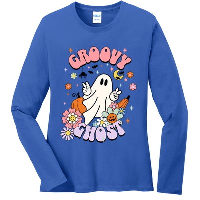 Halloween Retro Groovy Funny Boo Ghost Spooky Cool Vibes Gift Ladies Long Sleeve Shirt
