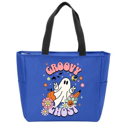Halloween Retro Groovy Funny Boo Ghost Spooky Cool Vibes Gift Zip Tote Bag