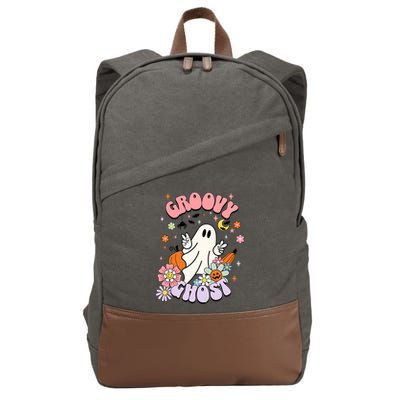 Halloween Retro Groovy Funny Boo Ghost Spooky Cool Vibes Gift Cotton Canvas Backpack