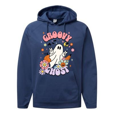 Halloween Retro Groovy Funny Boo Ghost Spooky Cool Vibes Gift Performance Fleece Hoodie