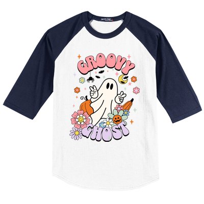 Halloween Retro Groovy Funny Boo Ghost Spooky Cool Vibes Gift Baseball Sleeve Shirt