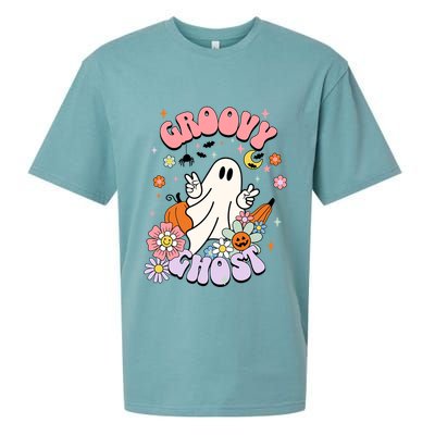 Halloween Retro Groovy Funny Boo Ghost Spooky Cool Vibes Gift Sueded Cloud Jersey T-Shirt