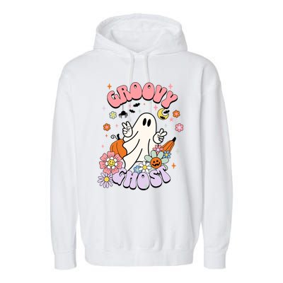 Halloween Retro Groovy Funny Boo Ghost Spooky Cool Vibes Gift Garment-Dyed Fleece Hoodie