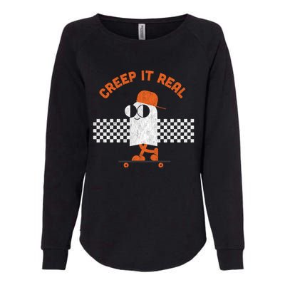 Halloween Retro Ghost On Skateboard Creep It Real Cool Gift Womens California Wash Sweatshirt