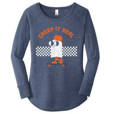 Halloween Retro Ghost On Skateboard Creep It Real Cool Gift Women's Perfect Tri Tunic Long Sleeve Shirt