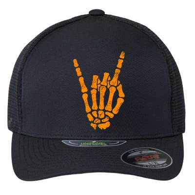 Halloween Rock Hand Sign Skeleton Rock N Roll Symbol Rock On Cool Gift Flexfit Unipanel Trucker Cap