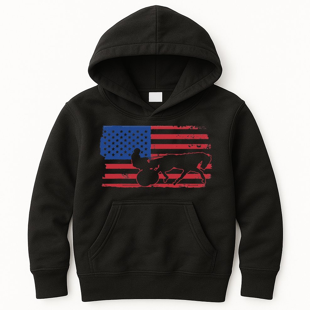 Horse Racing Harness Racing USA Flag Trotter Pacer Kids Hoodie