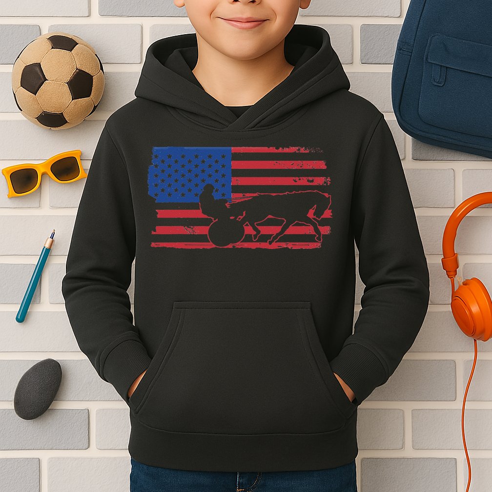 Horse Racing Harness Racing USA Flag Trotter Pacer Kids Hoodie